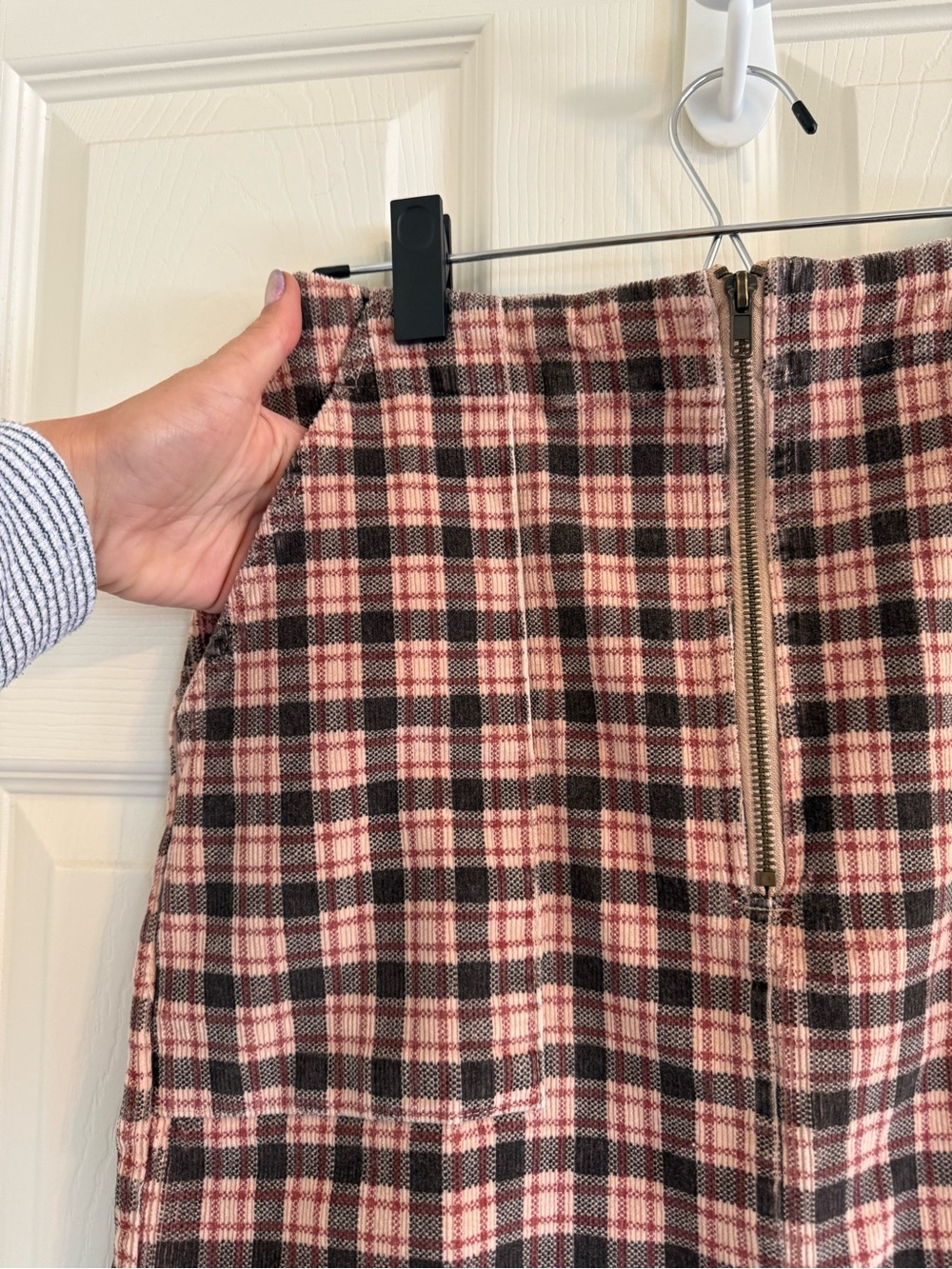 wild fable Corduroy Pink and Brown Plaid Front-Zip Mini Skirt - Picture 2 of 8
